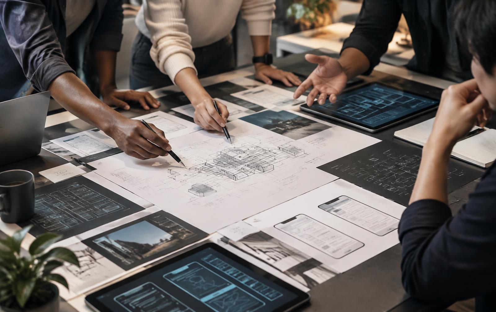 Conceptual collaborative technology planning scene, not depicting LOR GmbH employees